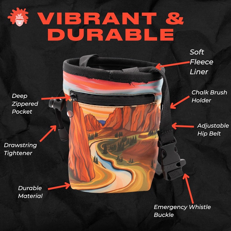 Gnarly Dood Rock Climbing Chalk Bag | for Outdoor, Gym, & Bouldering | Adjustable Waist Belt, Durable Drawstring Closure, & Zippered Pocket - Image 2